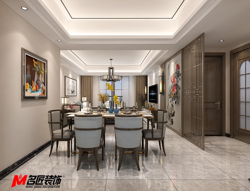 新中式风格室内装修设计效果图-遵义中海寰宇三居123平米